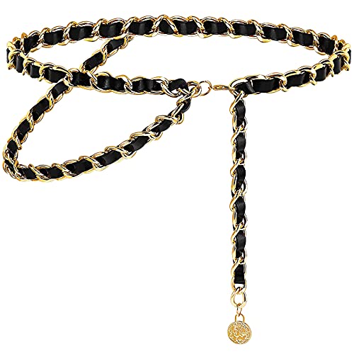 BAOKELAN Ceintures De Chaîne En Cuir Pour Femmes Chaîne De Taille à Double Couche Pour Robes En Jean Or 90cm Cover