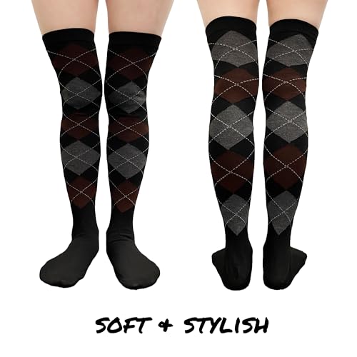 Image of COUVER Women's Thigh High /Over Knee Fashion Argyle Socks, Medium, 1 Pair