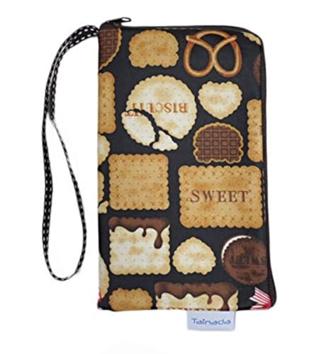 Image of Taianda Women Phone Wristlet Wallet Pouch (Cookie Pattern Black)
