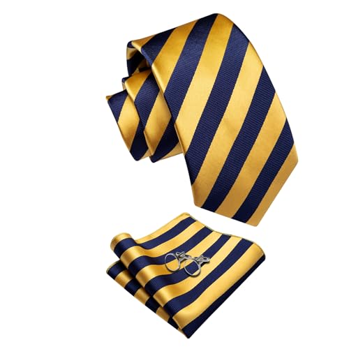 Image of YourTies Striped Ties for Men Classic Woven Silk Necktie with Handkerchief Cufflinks Set Formal Business Party Wedding