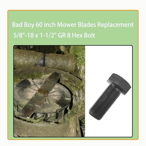 Image of 018-6020-00 GR 8 Hex Blade Bolts for Bad Boy 60 inch Mower Blades Series ZT, CZT, MZ, Outlaw, Magnum, Maverik Replacement 5 /8 inch-18 x 1-1 /2 inch GR 8 Hex Bolt (3 Pcs)