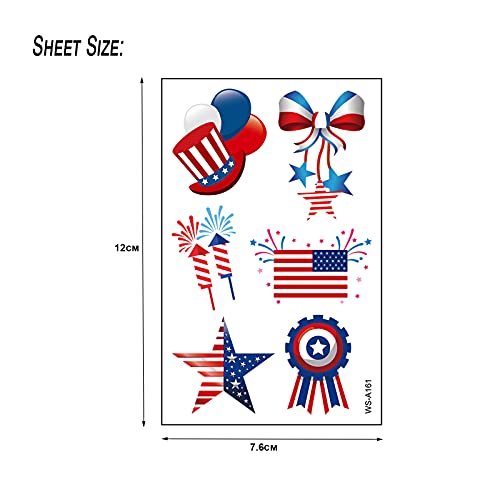 Topfunny 10 SHEETS-FLAGS Temporary Tattoos, 90Pcs Independence Day Tattoos (10 Sheets) American Flag Red White & Blue Design Usa Body Art Patriotic Stickers thumb #5
