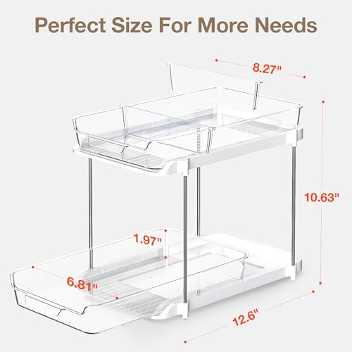 Image of Delamu 2-Tier Multi-Purpose Bathroom Under Sink Organizers and Storage, Stackable Kitchen Pantry Organization, Pull Out Medicine Cabinet Organizer with Movable Dividers, White, 1 Pack