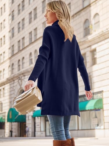 Image of LILLUSORY Women's Turtleneck Oversized Sweaters Long Batwing Sleeve Spilt Hem Tunic Pullover Knit Tops