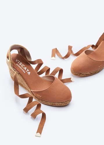 Image of Viscata Sagaro Espadrille Canvas Wedges with Ankle Laces Spain Handmade 2 inch Heel Women's Sandals with Breathable Organic Cotton Canvas and 100% Natural Jute for all Occasions: Casual, Work, Party
