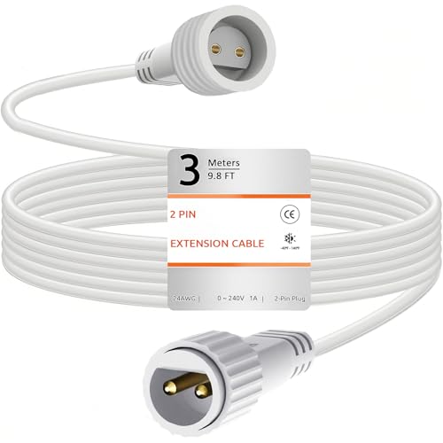 yowin Prolunga Luci Natale 3M/9.8Ft 2 Pin Maschio a Femmina Cavo Connettore, IP65 Impermeabile Cavo di Prolunga per Cascata Luci Natale Esterno, Catena Luminosa, Luci Tenda - Bianco