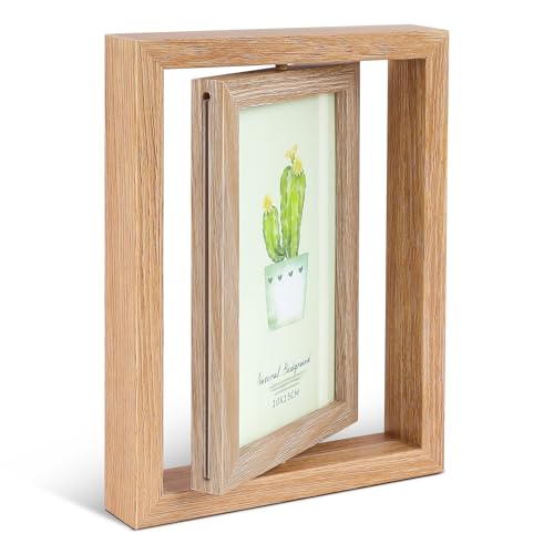 Kitnelw Marco Fotos 10x15 Giratorio 360° de Doble Cara 2 Fotos Portafotos de Madera DIY Marco de Fotos Regalo para Escritorio, Sala de Estar, Dormitorio, Estudio, Oficina