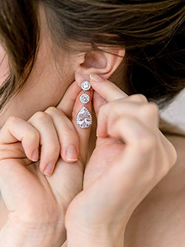 SWEETV Crystal Teardrop Wedding Bridal Earrings For Brides, Bridesmaids, Rhinestone Drop Dangle Earrings for Women, Bridal Prom Party Jewelry3