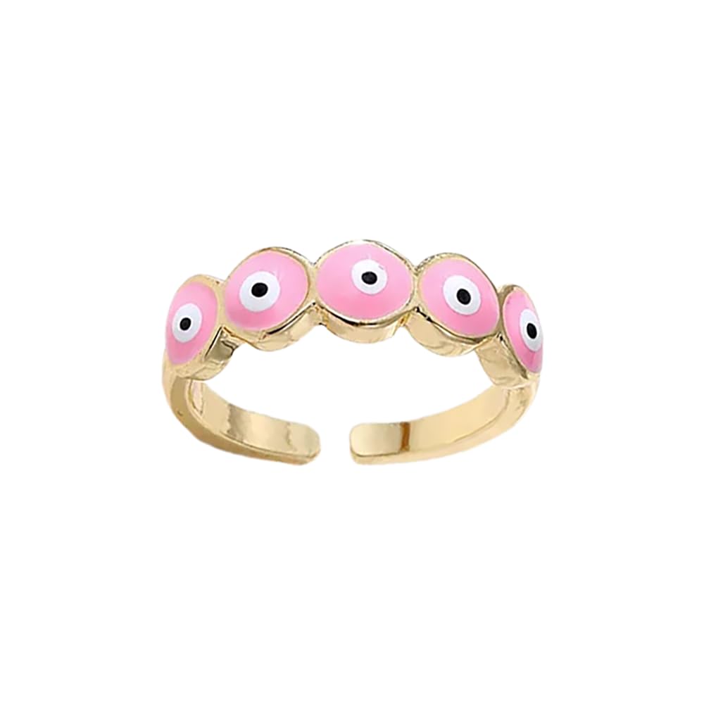 Evil Eye Ring, Gold, Style #03, Pink
