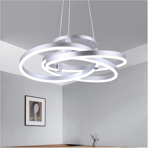 Modern LED Chandelier Silver Dimmable Circular Pendant Lighting Lights fixtures