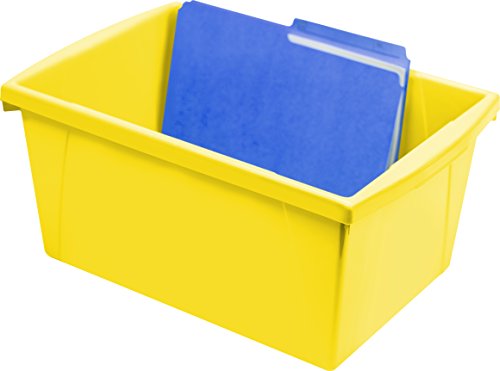 Image of Storex 5.5 Gallon Storage Bin - Plastic Classroom Organizer for Books and Supplies, Yellow, 1-Pack (61484C06C)