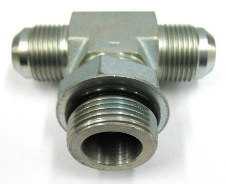 AF C5715-06-06-08 - 3/8 Male JIC (9/16''-18 Threads) x 1/2 Male O-Ring Boss (3/4''-16 Threads) - Straight Thread O-Ring Boss Branch Tee