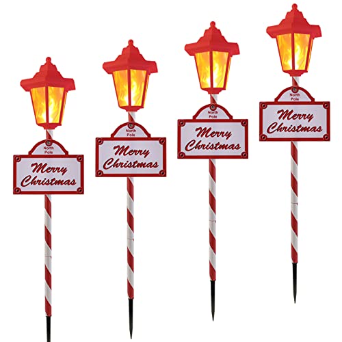 LAEAFSPOS Christmas Solar Lights Outdoor 4 Pack Flickering Flame Candy Cane Stake Lights with Christmas Sign Waterproof for Xmas Holiday Yard Decoration, Pathway Garden Patio Driveway Landscape LAEAFSPOS Christmas Solar Lights Outdoor 4 Pack Flickering Flame Candy Cane Stake Lights with Christmas Sign Waterproof for Xmas Holiday Yard Decoration, Pathway Garden Patio Driveway Landscape