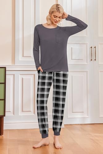 Image of Ekouaer 2 Pack Womens Pajama Sets Long Sleeve Pjs Soft Comfy Lounge Set