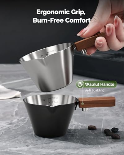 Vaso medidor espresso acero inoxidable con mango de madera miniatura 5