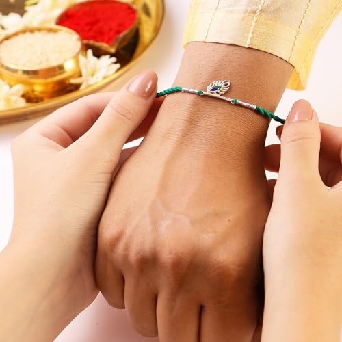 Image of ZAVYA 925 Sterling Silver Oxidised Plated Peacock Silver Rakhi | Rakhi for Brother | Happy Rakshabandhan | With Certificate of Authenticity and 925 Hallmark