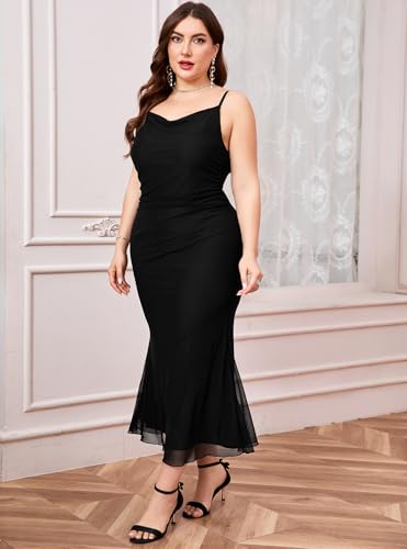 ZOMVA Plus Size Ruched Mesh Dress Mermaid Spaghetti Strap Bodycon Sleeveless Cami Dresses Cocktail Party Wedding Guest4