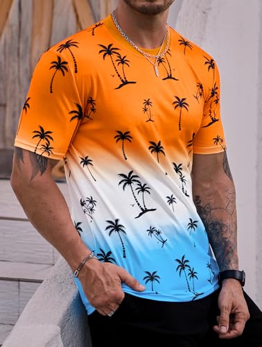 Men's Summer Graphic Shirts Crew Neck Short Sleeve Tropical Ombre Tee Shirt (S-2XL)3