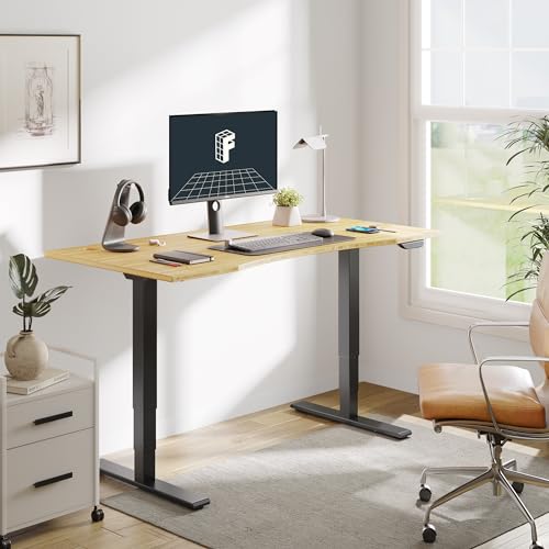 Image of FLEXISPOT E6 MAX Bamboo Dual Motor 48x24 Inch 3-Stage Heavy Duty Standing Desk, 330lbs Weight Capacity, Height Adjustable Desk w /Cable Management & Wheels (Solid Bamboo Curved Desktop + Black Frame)