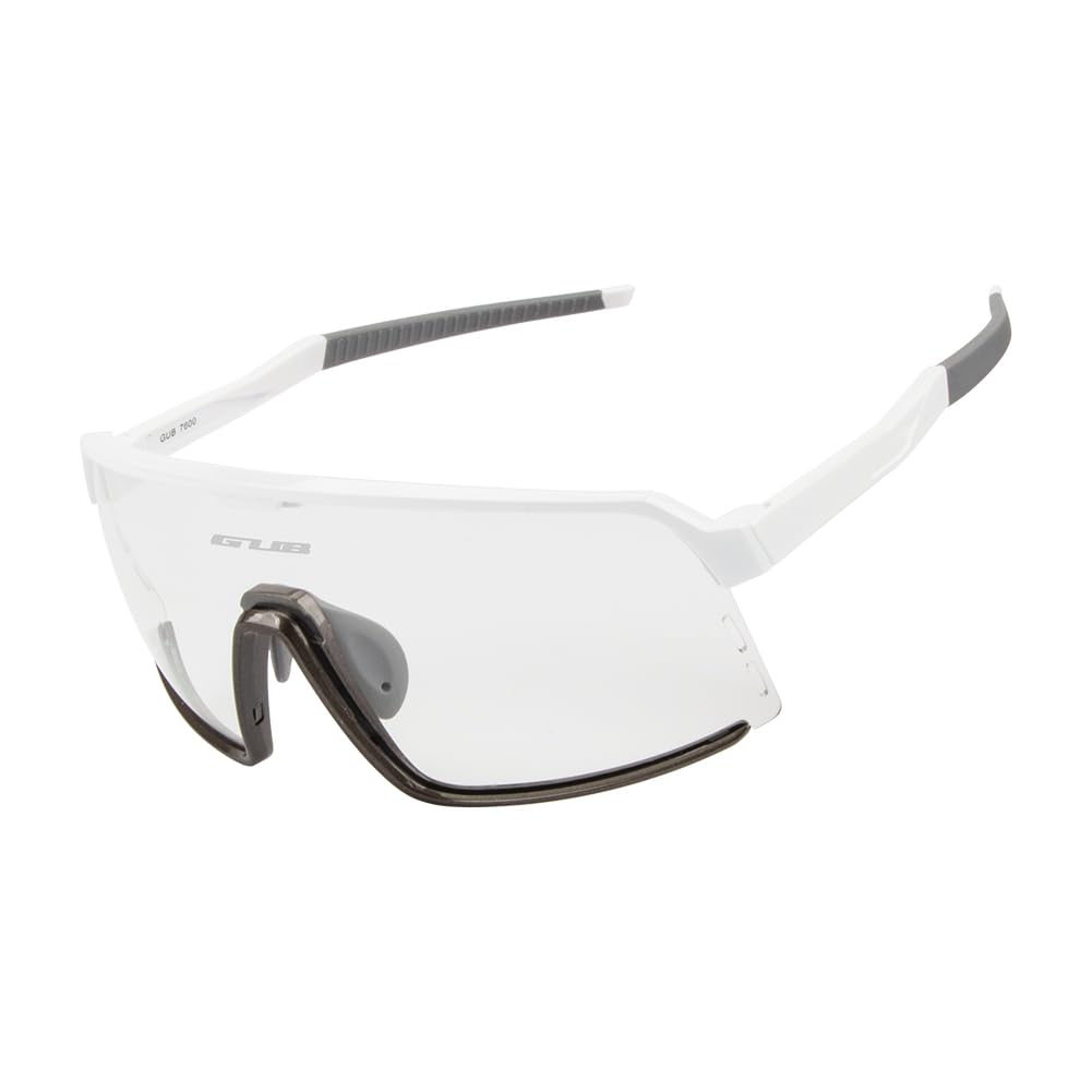 GUB 7600 Dual Purpose UV 400 Photochromic Polarized Lens Windproof Fashion Sport Cycling Eyewear Sunglasses Bicycle Glasses (White)
