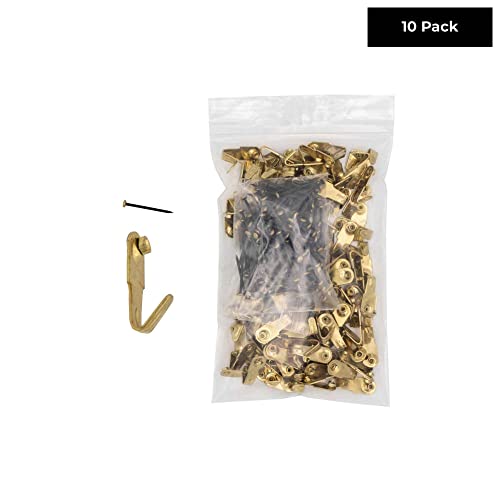 Image of Poster Palooza Professional 20 LB Brass Plated Picture Hangers with Hardened Steel Pins Pack of 10 for Picture Frame Hanging
