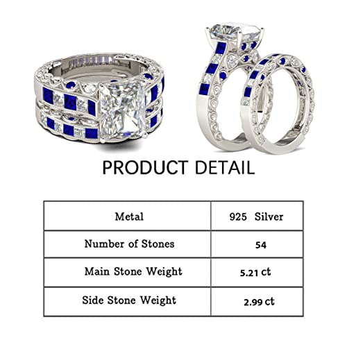 Jeulia Diamond Wedding Ring Set for Women：Sterling Silver Vintage Round Cut Halo Sapphire Blue Bridal Set Engagement Valentine's Anniversary with Jewelry Gift Box2