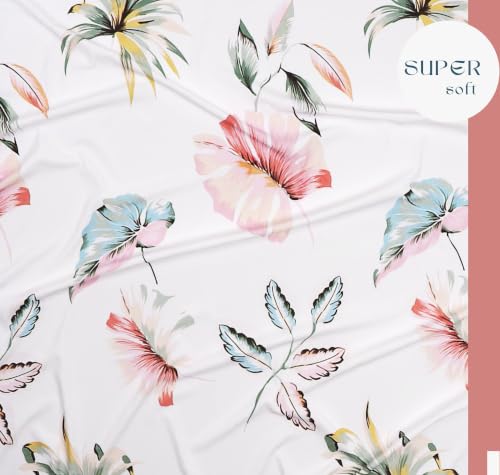 Image of SANMARINO 210TC Cotton King Size Bedsheet with 2 Pillow Covers | Premium Floral Print Design Flatsheet |Ultra Soft Breathable Skin Friendly Bedding Set for All Season Use 90 x 100 Inch,Tropical Pink