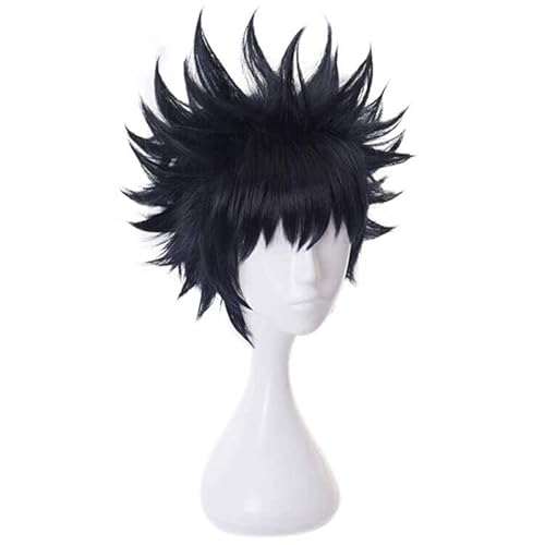Ebingoo Short Black Cosplay Wig For Men + Wig Cap Short Black Wig With Bangs Anime Cosplay Wig Men Synthetic Hair Wig For Boys Halloween Costume #TOP3