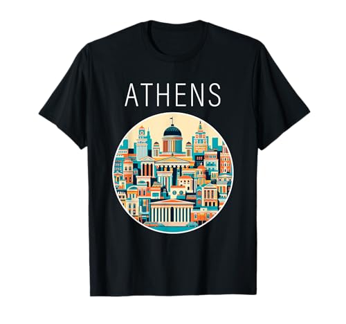Athener Landschaft Art Deco Griechenland T-Shirt