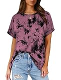 Womens Summer Tie Dye Tops Short Sleeve Shirts Tee Crew Neck Tops XXL