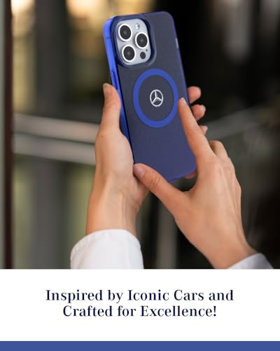 Image of CG MOBILE Mercedes-Benz Phone Case [Official Licensed] Double Layer Case with Star Pattern | Magnetic Compatible | Protective Case Designed for iPhone 15 Pro (6.1-Inch) - Blue
