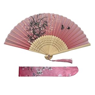 HANDHELD FANS DIMENSION: Folded length- 8.3 inch/ 21cm; Unfolding size- 15 x 8.3 inch/ 38 x 21cm. Suitable for carrying in your handbag, lightweight and convenient to use. Material: The Folding Hand Held Fan is 100% silk fabric fabric and first-class...
