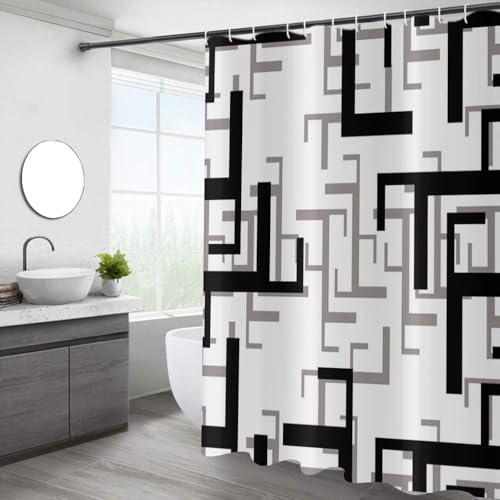 GCIREC Black and White Shower Curtain, Black White Grey Geometric Shower Curtain Modern Abstract Bathroom Curtains for Contemporary Bathtub Decor Waterproof Machine Washable Fabric with 12 Hooks