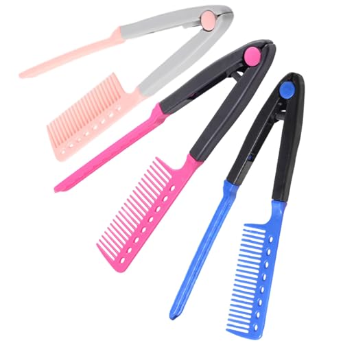 OSOLADY Peine Alisador de Cabello Plegable Forma V 3 Piezas (rosa Fucsia, Azul, Rosa) Plástico Duradero para Salón y Uso Doméstico, Herramienta Ligera para Peinar y Alisar Cabello Fino