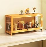 AWdfcxm木製ショーケースデスクトップ収納キャビネットホバーフリップキャビネット背面にシームレスなパネル天然竹フレーム防塵性 コレクターアイテム用デ耐荷重性が強く強い質感、頑丈な構造大容量の多層オプション大判フィギュアはもちろん、...