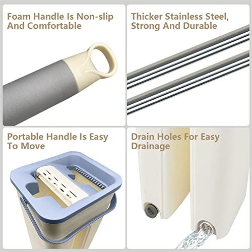 ZURBAQD Mopp/Flacher Bodenwischer, Bodenwischer und Eimer-Set, flaches Wischmopp-Eimersystem mit 4 wiederverwendbaren Mikrofaser-Pads, Hartholz-Bodenwischer für zu Hause mit Wringer, Edelstahlgriff, – Bild 5