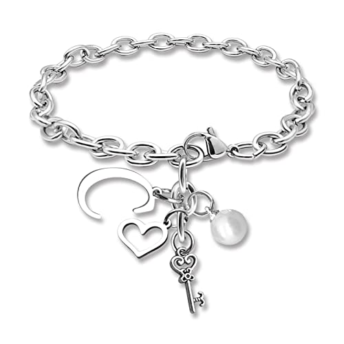 DlaeKua Letters A-Z Bracelets Letters C Initial Bracelets Gift for Women Birthday Gifts for Mothers Day Jewelry Gifts for Mother Auntie Alphabet 26 Letters Stainless Steel Chain Bracelets