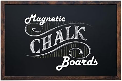 Loddie Doddie Magnetic Chalkboard - For Kitchen and Wall Decor - Easy-to-Erase Chalkboard - Framed Magnet Blackboard - Hanging Black Chalkboards (Rustic Frame, 24x36)