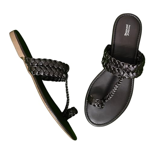 Image of Women's Round Toe Flats Sandal | Hand Braided Toe Ring Sandals | Dailywear Slippers Under 500 | Open Toe Kolhpauri Style chappal for Ethnic and Casual Occassions.