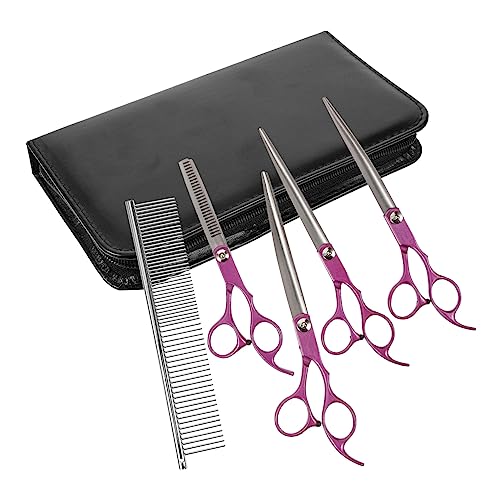 ifundom 1 Set Multi Functional Pet Grooming Scissors Kit Dog Cat Hair Cutting Scissors with Comb Pouch for Professional Grooming Salon