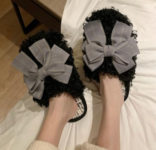 Epsion Plush Cute Bow Slippers for Women Furry Comfy Indoor Outdoor Non-Slip House Slippers Memory Foam Warm Winter Shoes4