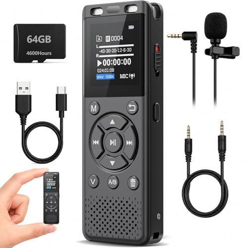 Tonfarb 64GB Digital Voice Recorder with Playback,Audio Recording Device for Lectures Meeting/Classes/Interviews,Tape Recorder with Voice Activated,Password,Noise Reduction,A-B Repeat,MP3 Player Etc