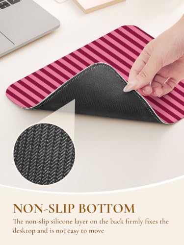 Image of Square Cute Striped Mouse Pad with Stitched Edge, Premium Waterproof Cloth Aesthetic Small Stripe Mouse Mat, Non-Slip Rubber Base Funny Mousepad Desk Accessories,Striped Wine Red