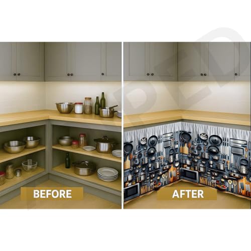 Image of Premium Sink Kitchen Curtain | Waterproof Printed Under Sink Cabinet Curtain for Kitchen Storage & Protection | Stylish Home Decor | (150 x 71 cm) (Kitchen Tool, Pack of 2)