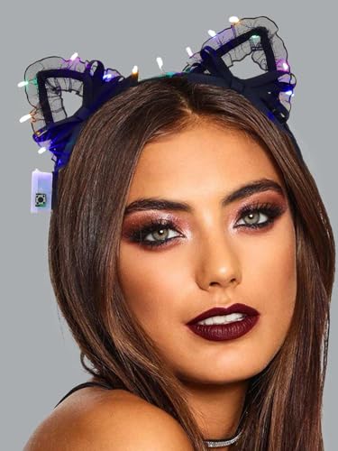 Catery Black Cat Ears Light Up Kitty Ears Halloween Headbands Cat Women Accessories