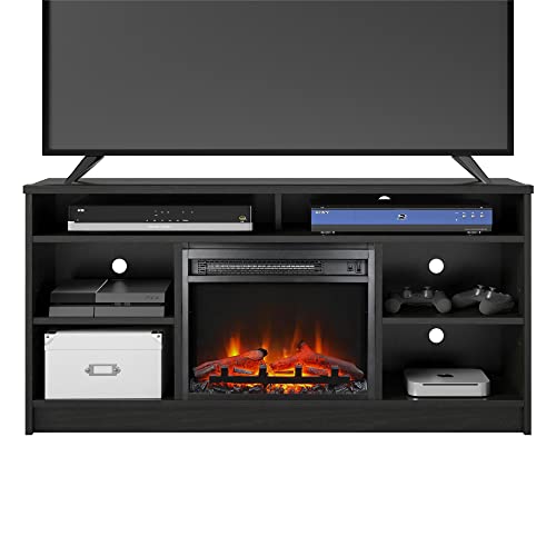 Ameriwood Home Hendrix 55" Tv Stand With Electric Fireplace Insert And 6 Shelves, Black Oak, 5.87"D X 47.6"W X 23.27"H #TOP2