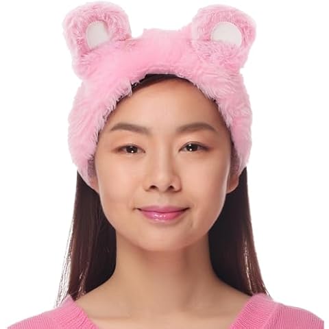 Spa Savvy Care Bears Skincare Headband, Cheer Bear Makeup Hair Band with 3D Ears for Washing Face, Skin Care Routine, and Cosmetics Cover