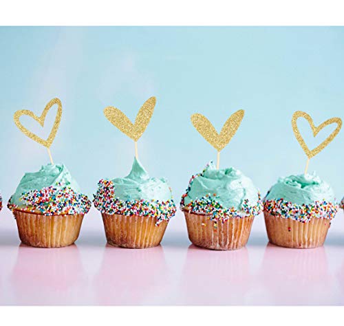 Suntop Crafts 24 Pcs Gold Glitter Heart Cupcake Toppers Cute Design Love Cupcake Toppers For Wedding Bridal Anniversary Baby Shower Party Decorations Supplies thumb #1