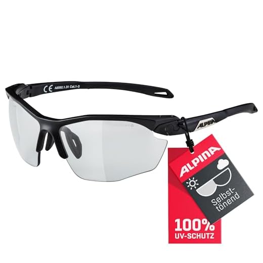 ALPINA Twist Five HR V - Selbsttönende, Bruchfeste und Beschlagfreie Sport und Fahrradbrille mit 100 Prozent, UV-Schutz Für Erwachsene, black matt, One Size,Sportlich