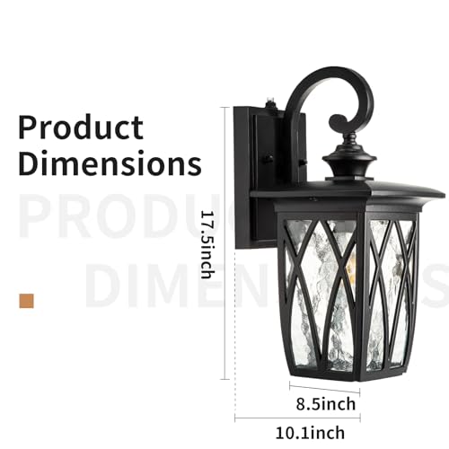 Image of JYZ Dusk to Dawn Outdoor Wall Lantern, Craftsman Style Large Exterior Sconce Light with Water Ripple Glass, Traditional Porch Light Fixture Wall Mount Lamp for Front Porch Doorway Garage Patio Garden